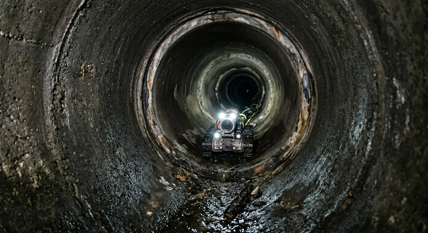 Robotic sewer camera inspecting pipe interior for Drain Snake Service in Swannanoa